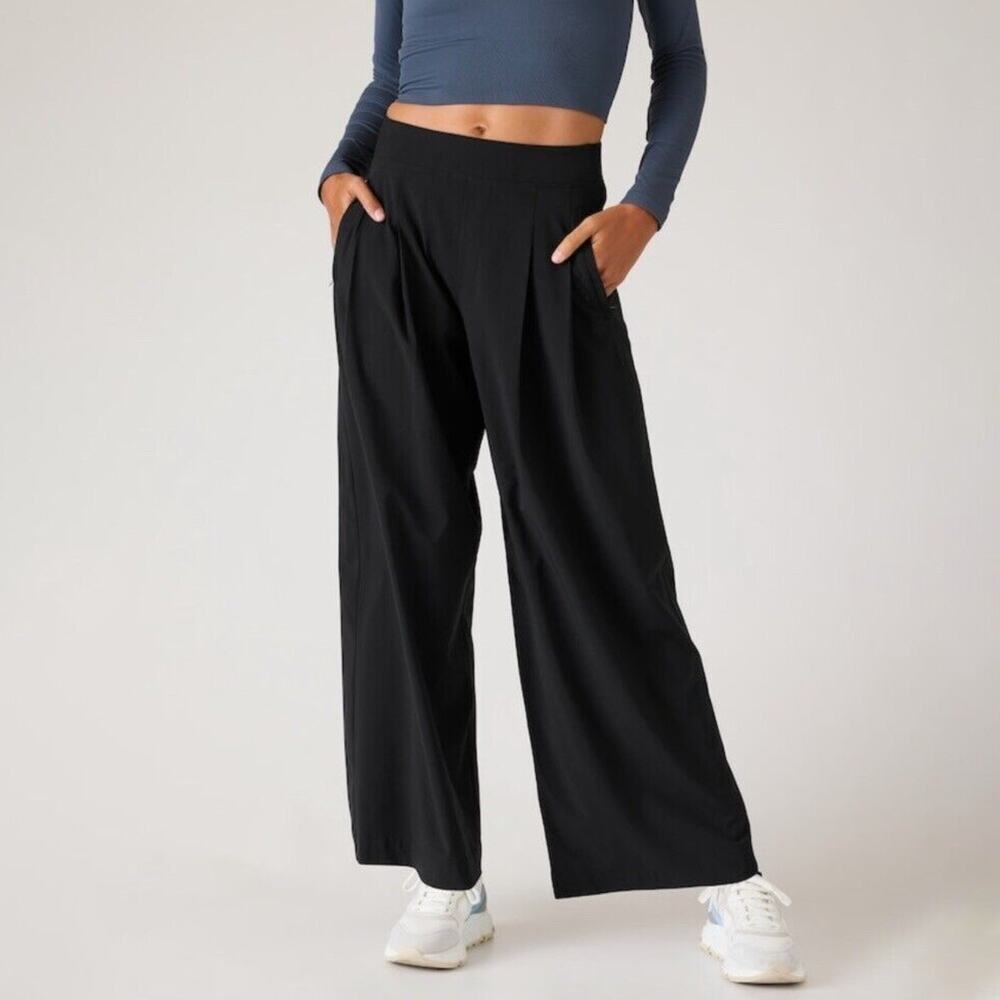 Athleta Black Brooklyn Heights High Rise Waist Wide Leg Athletic Trouser Size 22